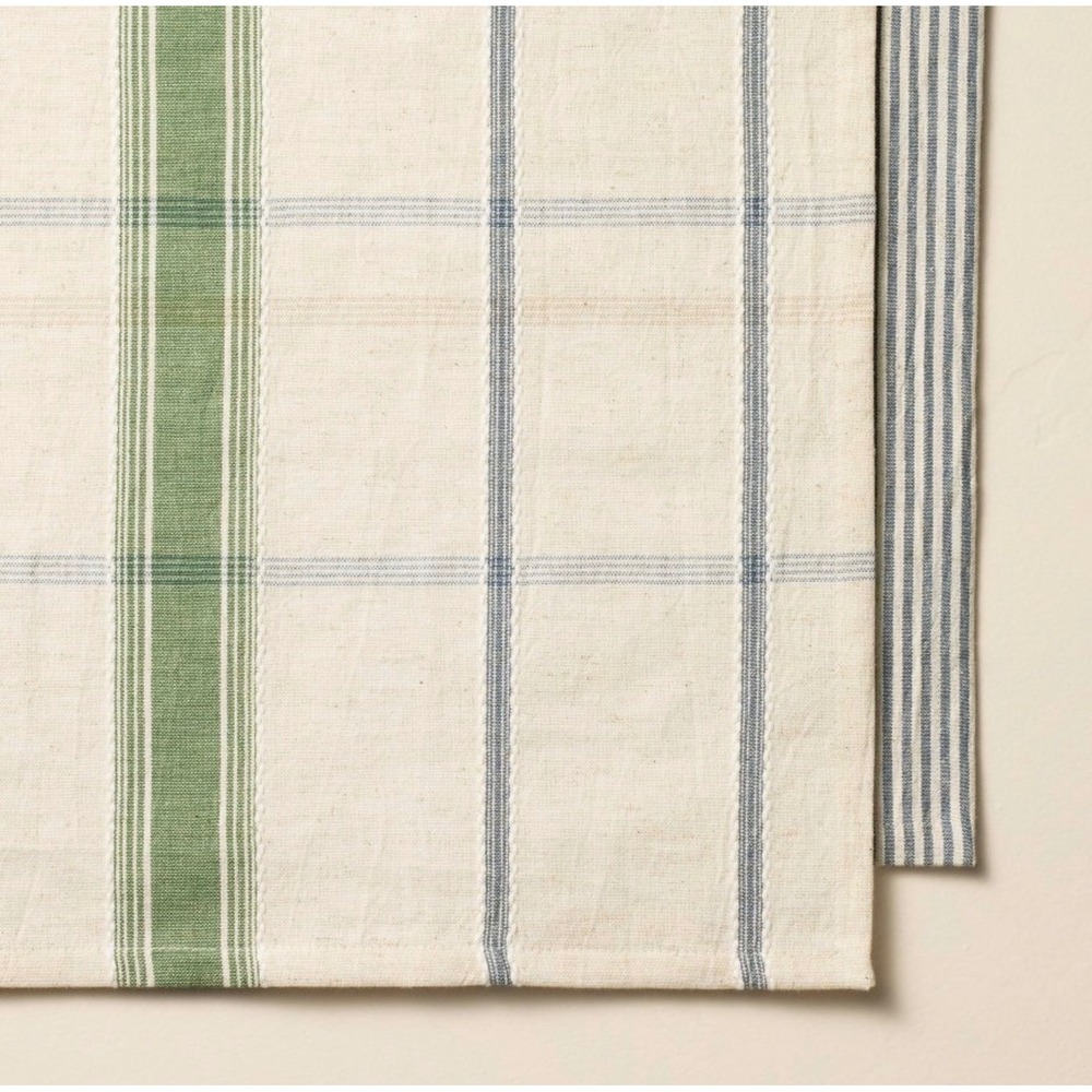 Hearth & Hand Kitchen Towels Set of 2 Navy Green Plaid Stripe NWT - Picture 2 of 3
